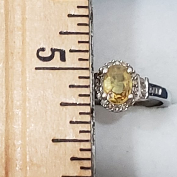 Yellow Sapphire & Diamond (.25ct) ring in Platinum over 925 Sterling 1.25ct sz 8 - Picture 3 of 6
